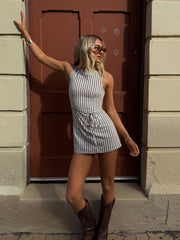 Yumiko Romper Brown Stripe Petite