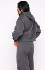 Through Thick And Thin Boxy Zip Front Hoodie Volcanic