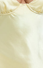 Heidi Maxi Dress - Satin Ruched Bust Tie Back Dress in Lemon