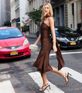 Street Strut Satin Midi Dress With Scarf