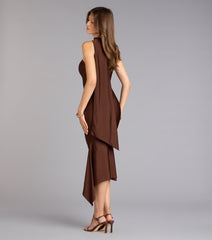 Street Strut Satin Midi Dress With Scarf