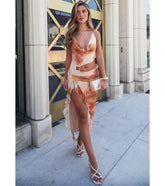 Golden Hour Glow Abstract Print Cutout Midi Dress