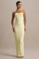 Hallie | Lemon Bandeau Maxi Dress With Bow Detail