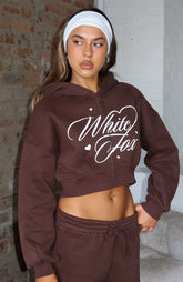 Love You Regardless Cropped Zip Front Hoodie Chocolate