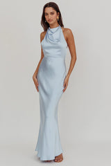 Gelato Pearl Strap Halter Maxi Dress Blue