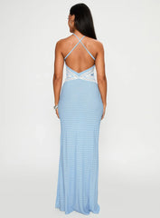 Wild Joy Halter Maxi Dress Blue Polka