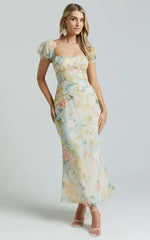 Debina Maxi Dress - Sweetheart Neckline Short Sleeve Dress in Yellow