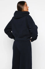 Daydreamers Madeline Boxy Zip Front Hoodie Navy