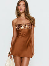 Kaylanie Strapless Sequin Mini Dress Bronze