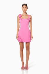 Trompe 3D Floral Mini Dress Pink