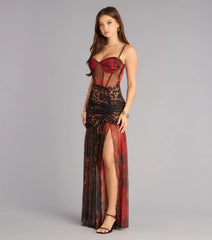 Cynthia Leopard Bustier A-Line Formal Dress