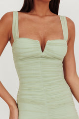 Nadia Ruched Fishtail Maxi Dress Pistachio