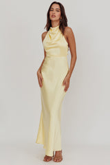 Gelato Pearl Strap Halter Maxi Dress Butter