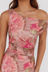 Moonlit Magic Asymmetric Neckline Maxi Dress Floral Blush