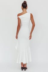 Lights On One-Shoulder Ruffle Hem Maxi Dress White