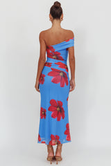 Gala One-Shoulder Maxi Dress Floral Blue