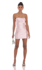 Satin Pearl Open Back Dress in Pink