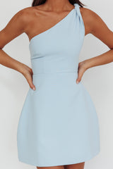 Lingering Love One-Shoulder Twist Mini Dress Blue