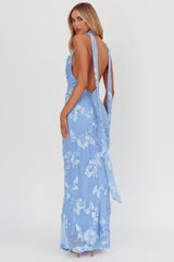 Cipriana Backless Halter Maxi Dress Embellished Blue