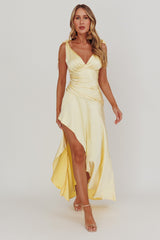 Aquila Tied Shoulder High-Low Hem Dress Lemon