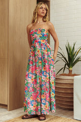 Sunday Dawn Strapless Maxi Dress Floral Pink