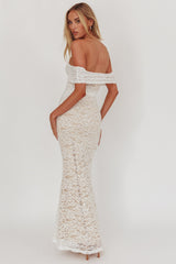 Flutters Off-Shoulder Lace Maxi Dress White