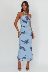 One Night Cowl Halterneck Maxi Dress Lily Blue