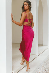 City Lights Cut-Out Waist Strappy Back Midi Dress Fuchsia
