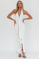 Ray Of Light Ruched Halterneck Maxi Dress Off White