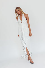 Ray Of Light Ruched Halterneck Maxi Dress Off White