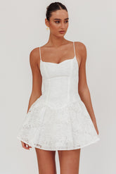 Endearing Embroidered Mesh Mini Dress White