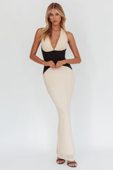 Milos Contrast Halter Maxi Dress Cream