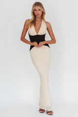 Milos Contrast Halter Maxi Dress Cream