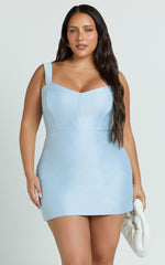 Janice Mini Dress - Square Neckline Dress in Blue