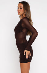 Like It Like That Long Sleeve Mini Dress Chocolate