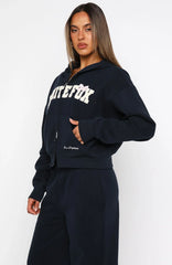Daydreamers Madeline Boxy Zip Front Hoodie Navy