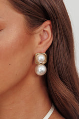 Clara Square Pearl Drop Earrings Gold Pearl