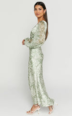 Freollyn Midi Dress - Deep V Neck Long Sleeve Dress in Sage