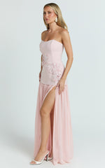 Jefferies Maxi Dress - Peplum Bodice Contrast Georgette Dress in Pink
