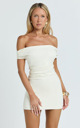 Lena Mini Dress - Off Shoulder Bodycon Dress in Ivory