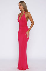 Waste A Moment Halter Maxi Dress Hot Pink