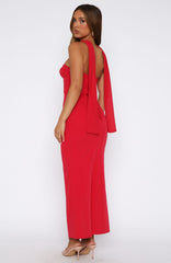 Raining Hearts Strapless Maxi Dress Red