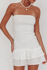 Dream Time Strapless Shirred Mini Dress Off White
