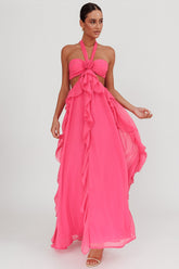 Santiago Cut-Out Ruffle Maxi Dress Fuchsia