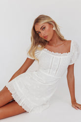 Bliss Moment Lace-Up Back Mini Dress White