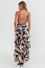 Veda Strappy Back Ruffle Maxi Dress Print Black