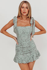 Neriah Tied Shoulder Lace Mini Dress Sage