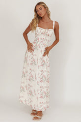 Seen The Light Tie Bust Maxi Dress Floral Cream/Pink