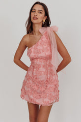 Mykonos Morning Tied One-Shoulder Mini Dress Embellished Pink
