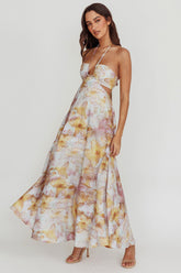 Onika Cut-Out Tied Back Floral Maxi Dress Yellow